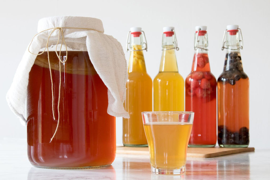 bottles of fermented kombucha