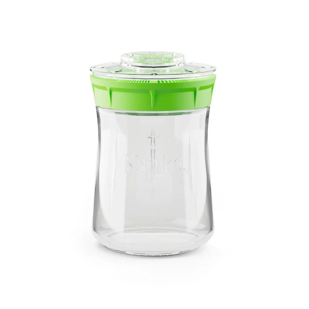 Small Kefirko kefir fermenter with green lid – eco-friendly jar for home kefir brewing